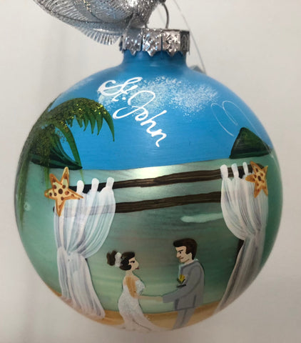 Beach Wedding Glass Ball Ornament