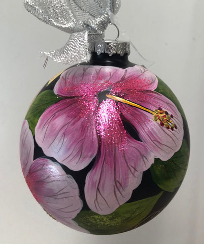 Black Hibiscus Glass Ball Ornament
