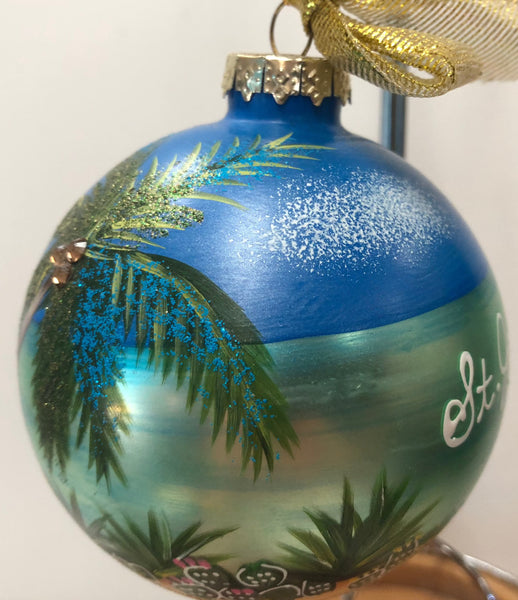 Palm Over Water Glass Ball Ornament