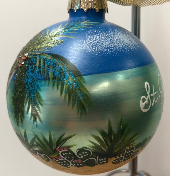 Palm Over Water Glass Ball Ornament