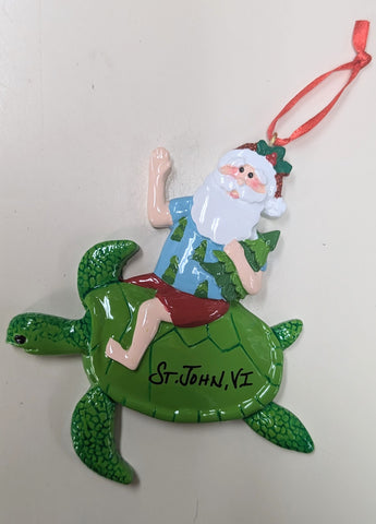 Santa Riding a Sea Turtle Christmas Ornament - St. John VI