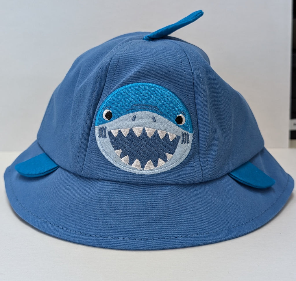thumbnail image 2 of Kids Cotton Bucket Sun Hat With Chin Strap | Boys Travel Cap | Shark Fish Print Blue/Beige 1-10yrs 2 of 2