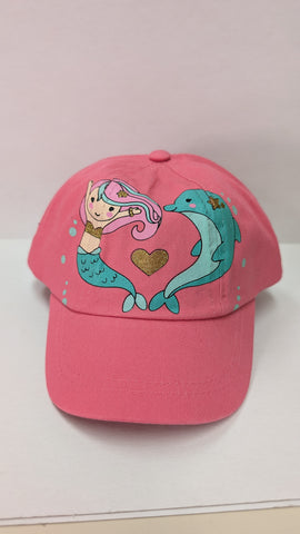 Pink Mermaid and Dolphin Heart St. John, VI Baseball Cap