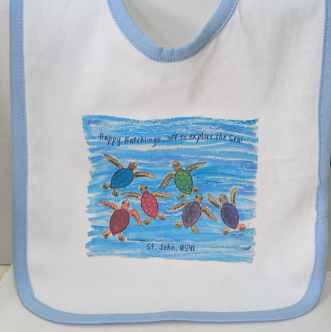 Happy Hatchlings St. John, USVI Bib with blue trim