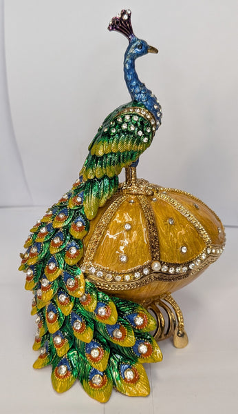 Large Peacock on Egg Jewelry Box
