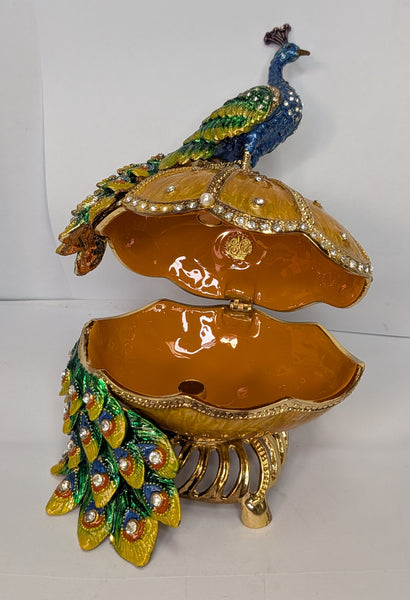 Large Peacock on Egg Jewelry Box