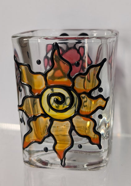 Hand-painted Square Shot Glass (Priced Per Glass) by Stephanie "Stepho" Clark.