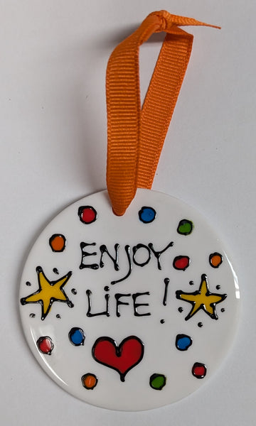 Stepho Hand Painted Phrase Ceramic Disc Ornaments