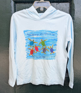 Blue Hatchlings Design Long-Sleeved Hooded Youth Sun Shirt