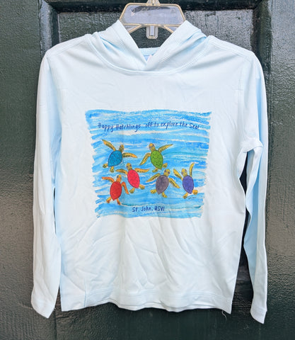 Blue Hatchlings Design Long-Sleeved Hooded Youth Sun Shirt