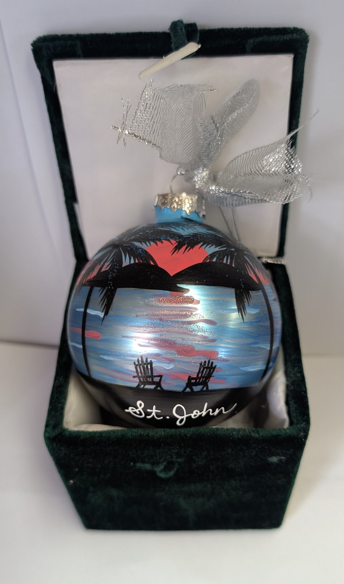 Hand Painted Into the Blue Glass Ball Ornament - St. John, VI