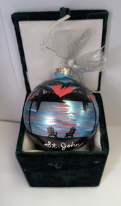 Hand Painted Into the Blue Glass Ball Ornament - St. John, VI