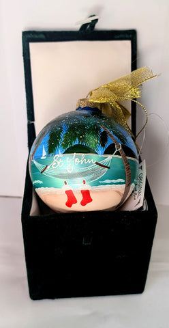 Hand Painted Glass Ball Happy Holidays Ornament - St. John, VI