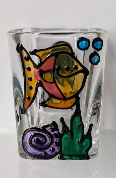 Hand-painted Square Shot Glass (Priced Per Glass) by Stephanie "Stepho" Clark.