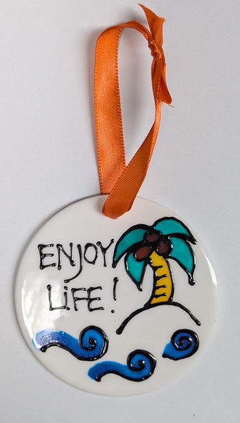 Stepho Hand Painted Phrase Ceramic Disc Ornaments