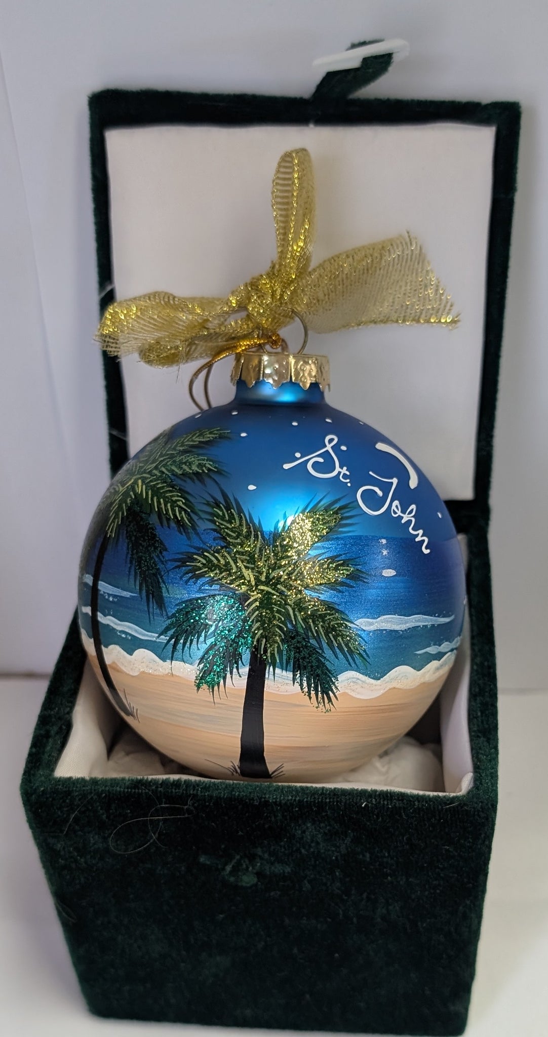 Hand Painted Tropical Nights Glass Ball Ornament - St. John, VI
