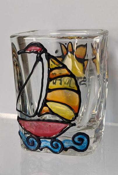 Hand-painted Square Shot Glass (Priced Per Glass) by Stephanie "Stepho" Clark.