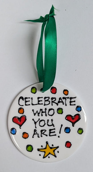 Stepho Hand Painted Phrase Ceramic Disc Ornaments