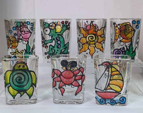 Hand-painted Square Shot Glass (Priced Per Glass) by Stephanie "Stepho" Clark.