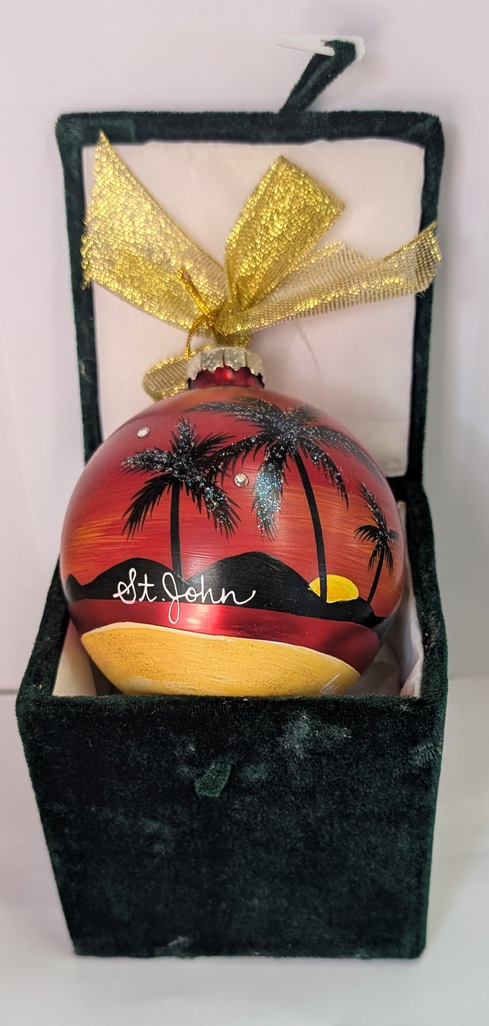 Hand Painted Tropical Sunset Glass Ball Ornament - St. John, VI