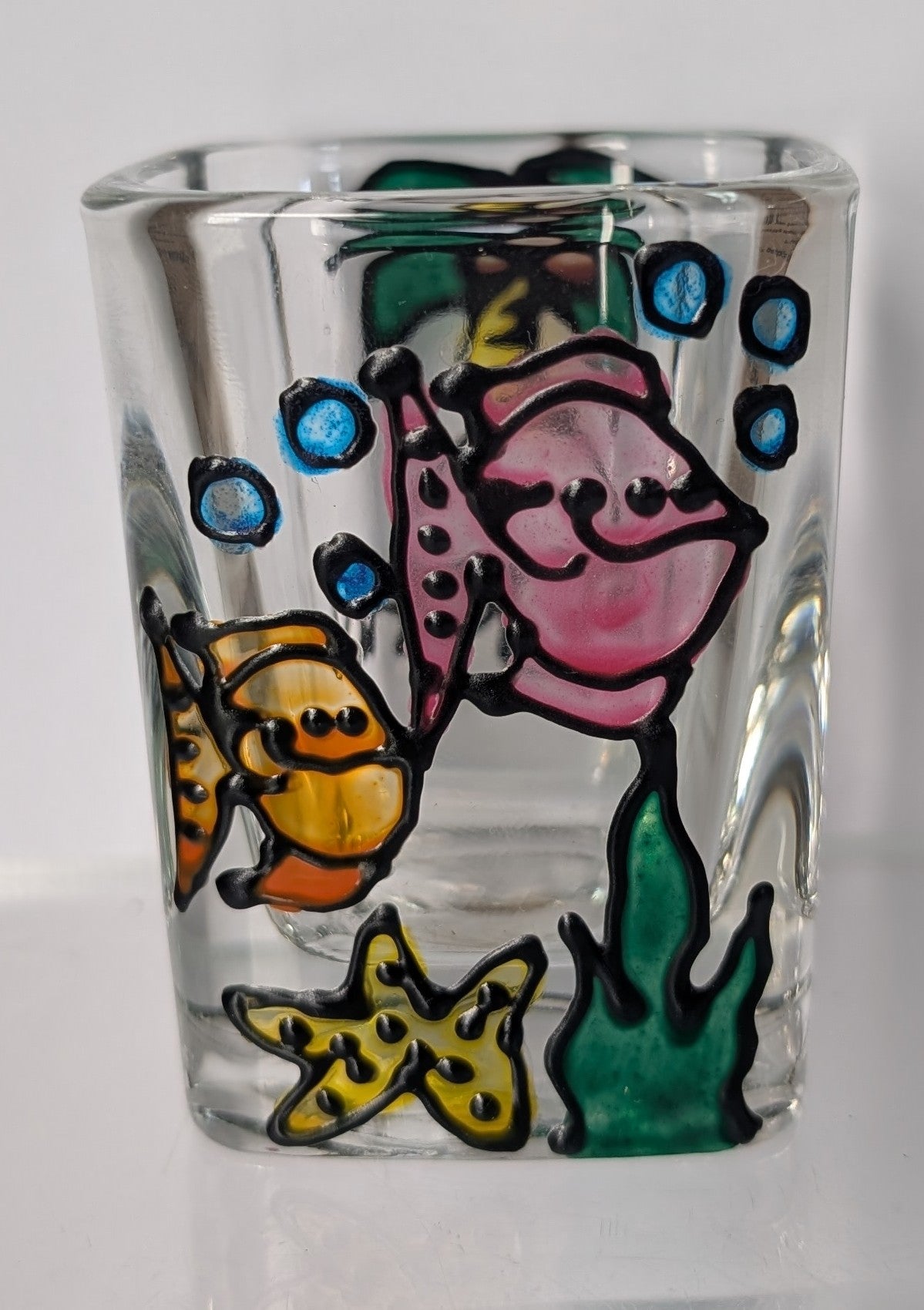 Hand-painted Square Shot Glass (Priced Per Glass) by Stephanie "Stepho" Clark.