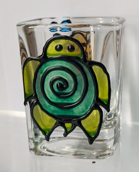 Hand-painted Square Shot Glass (Priced Per Glass) by Stephanie "Stepho" Clark.
