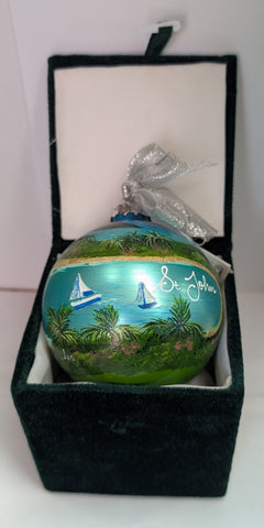 Hand Painted The Beach Glass Ball Ornament - St. John, VI