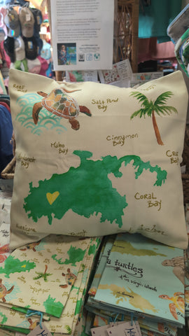 St. John Turtle Map Pillow Cover