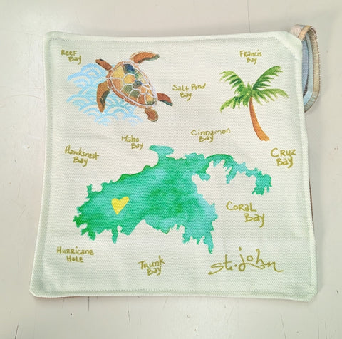 Hibiscus Jazz Pot Holder -  Sea Turtle Map