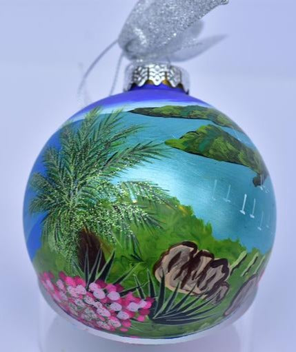 Hand Painted Down Island Glass Ball Ornament - St. John, VI