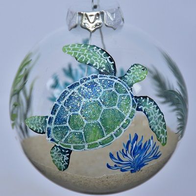 Mar Indigo Blue Turtle Glass Ball Ornament - St. John, VI