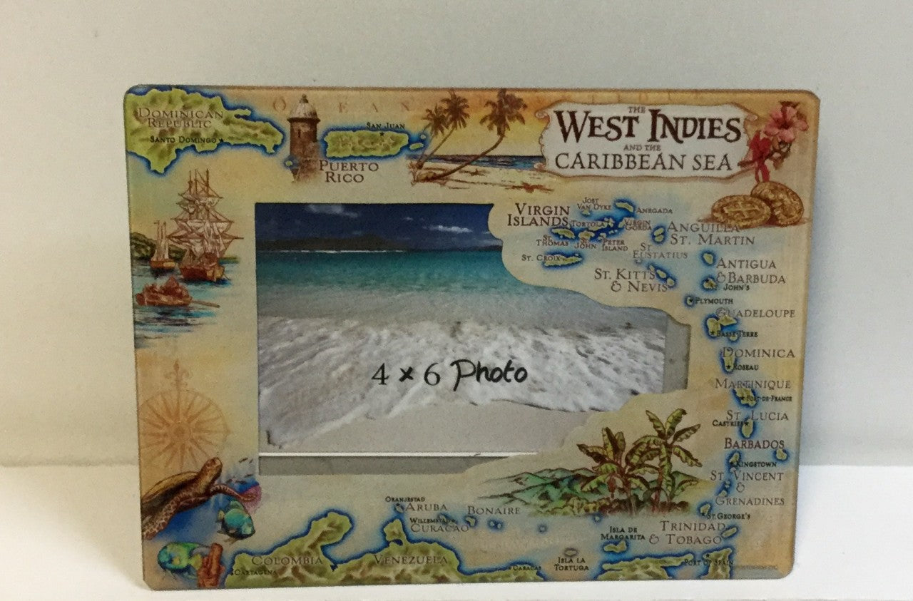 West Indies Antique Map Glass Photo Frame