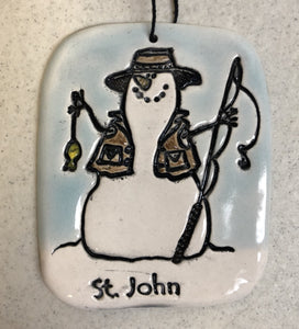 Fishing Snowman Handcrafted Ceramic Ornament