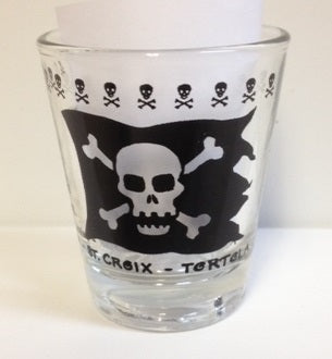 Skull & Crossbone Shot Glass w/Painkiller Recipe