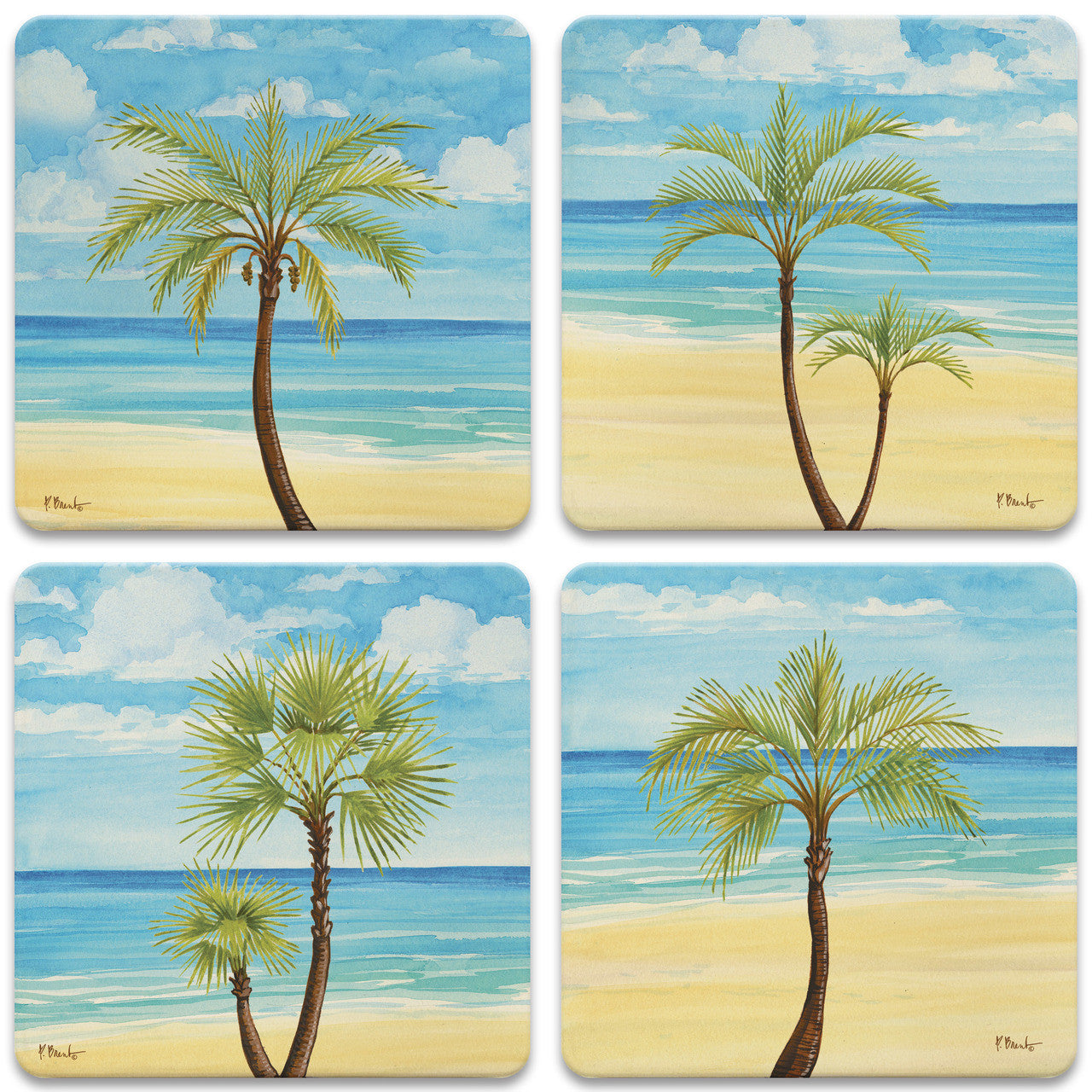Canary Island Palm Tree Coasters by Paul Brent Set of Four Coasterstones