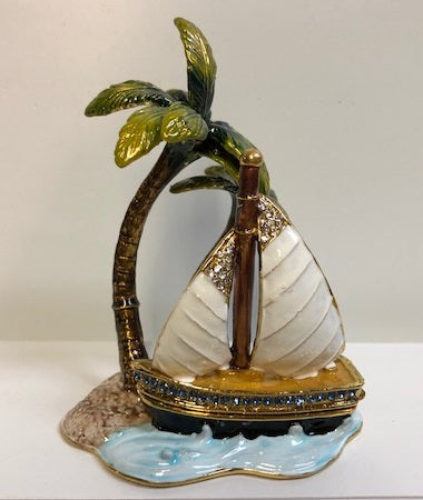 Palm Tree with Sailboat Jewelry Box