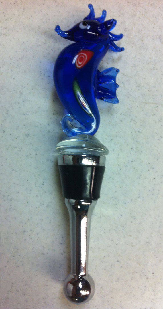 Dark Blue Seahorse Art Glass Winestopper