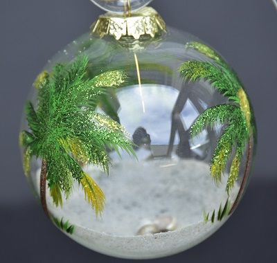 Clear Glass with Palm Tree Tradewinds Glass Ball Ornament - St. John, VI