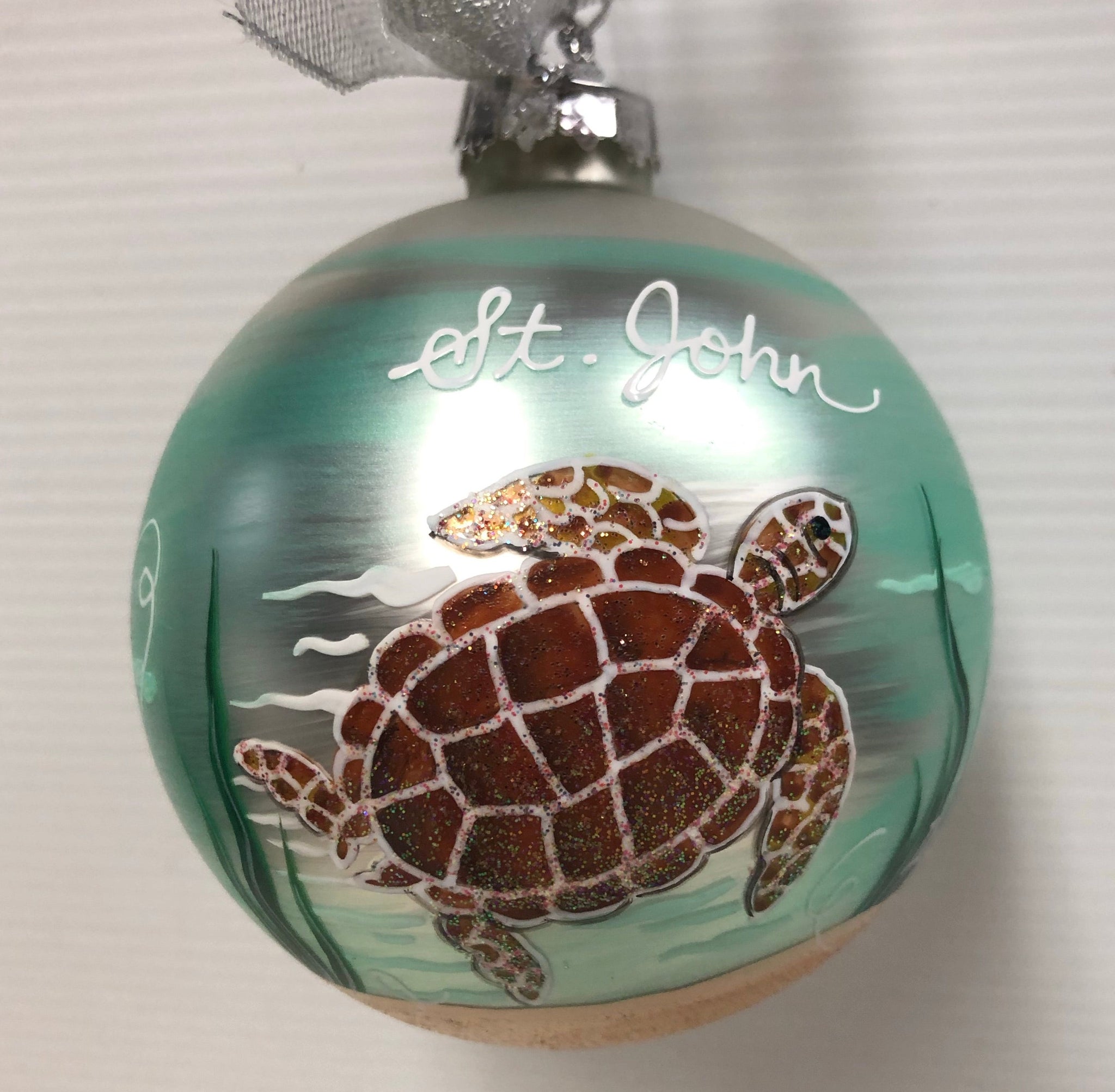 Tortuga Brown Sea Turtle Glass Ball Ornament - St. John, VI