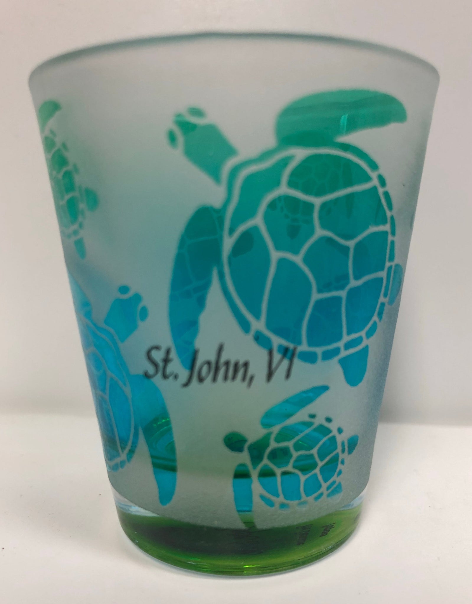 Frosted Blue/Green Turtles St. John, VI Shot Glass