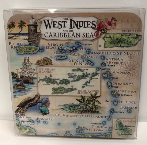 West Indies Antique Map Cork-backed Coaster Set