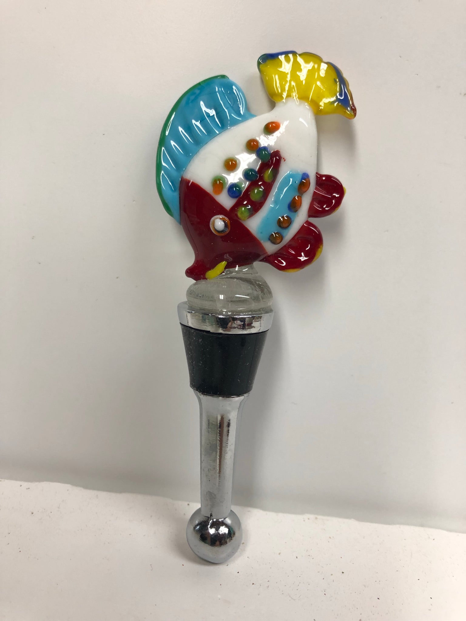 Funky Fish with Red Nose Art Glass Winestopper
