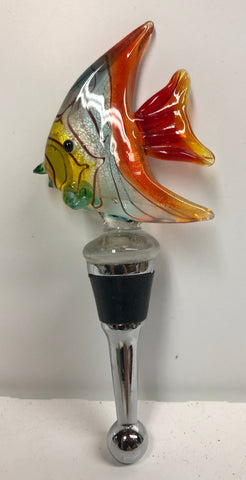 Angelfish Art Glass Winestopper with Red Fin