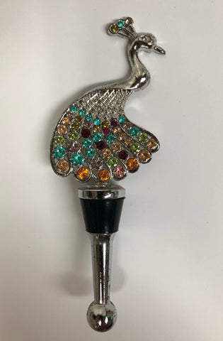 Peacock with Bling Glass Winestopper