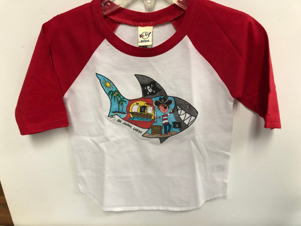 Shark Island with Red Raglan Sleeve Youth Tee Shirt