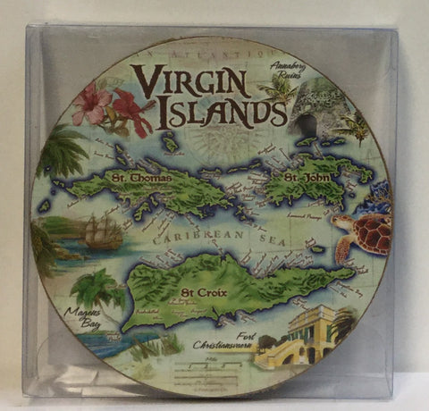 Antique USVI Map Cork-backed Coaster Set