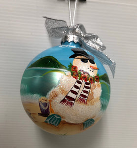 Tropical Snowman Glass Ball Ornament - St. John, VI