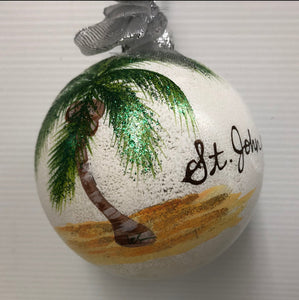 Sparkle Palm on White Glass Ball Ornament - St. John, VI
