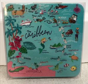 Caribbean Fun Map Cork-backed Coaster Set