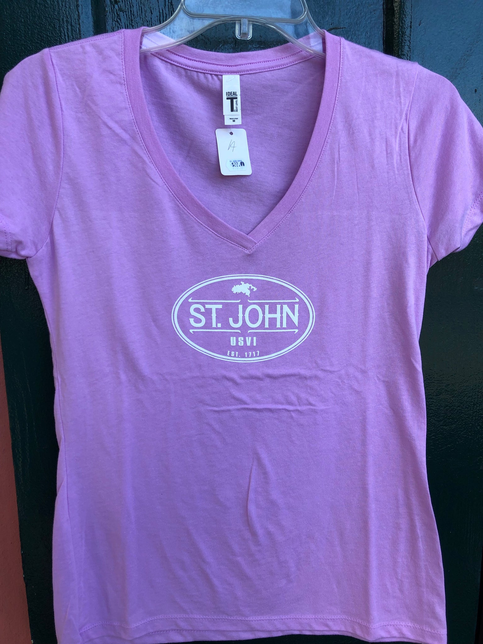 St. John Map Soft Style Ladies V-Neck Tee